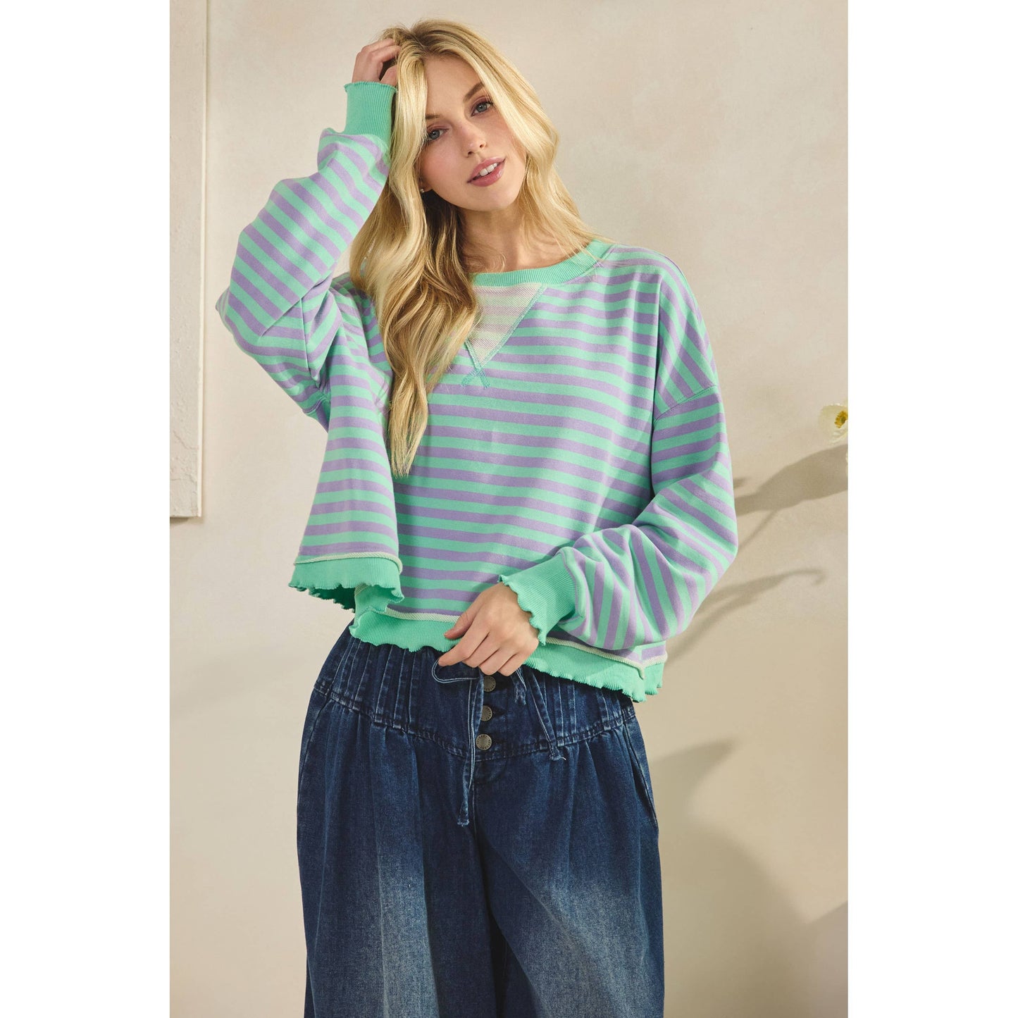 Cropped Striped French Terry Top