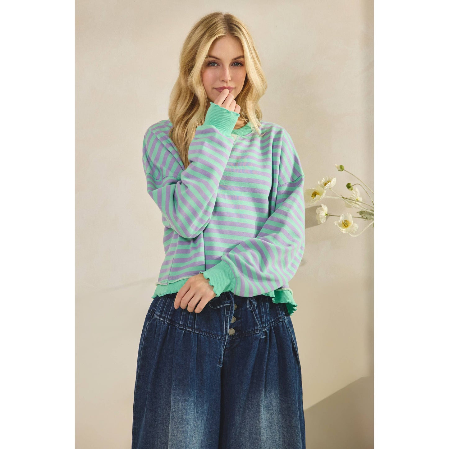 Cropped Striped French Terry Top