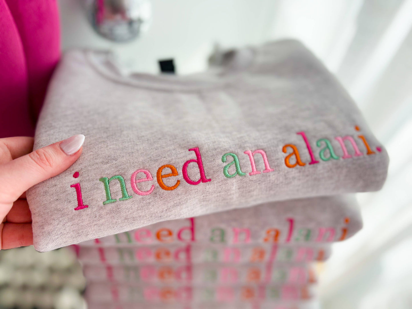 I need a drink Embroidered Crewneck