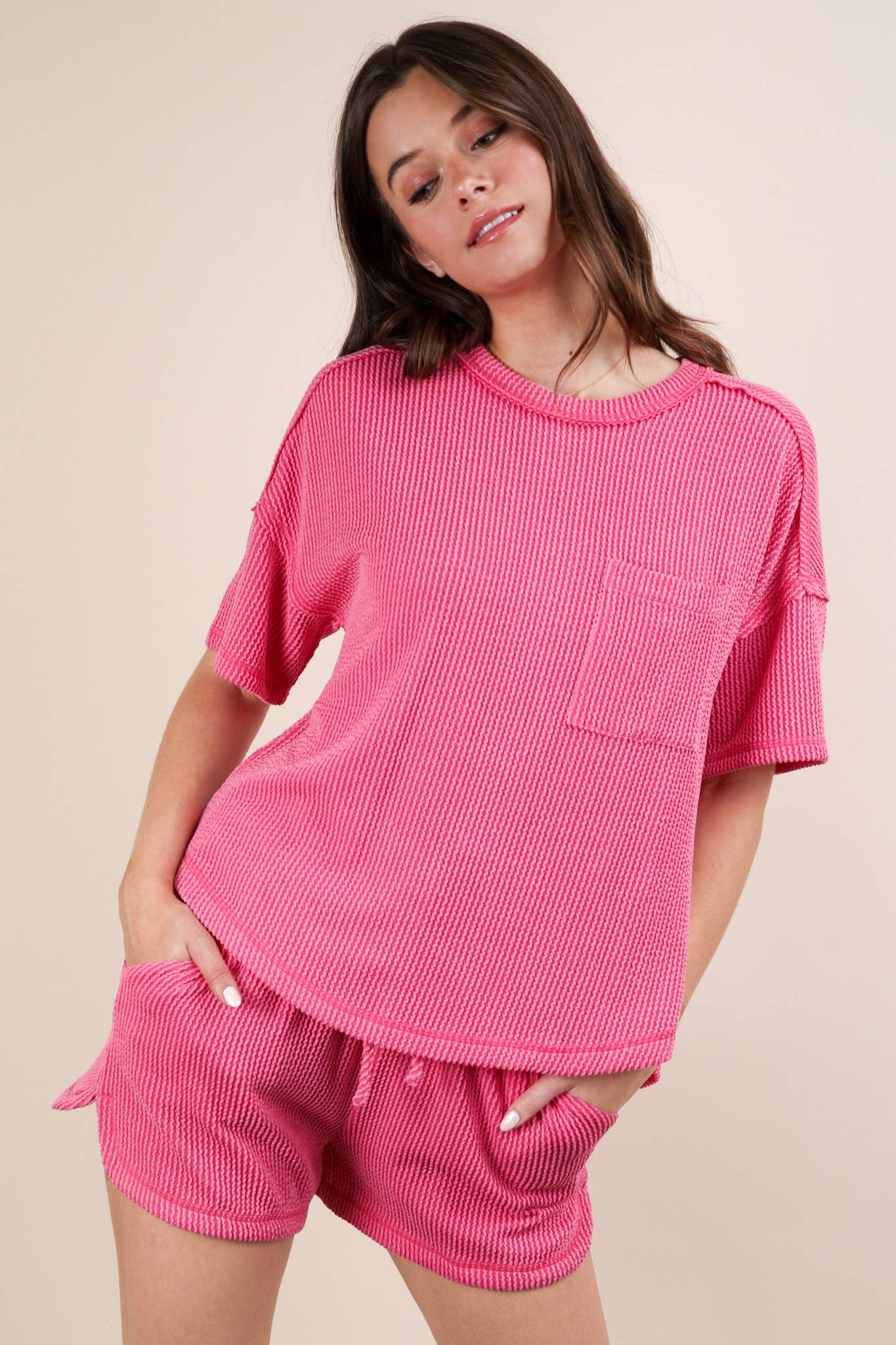 Oversized Two Tone Double Knit Top & Shorts