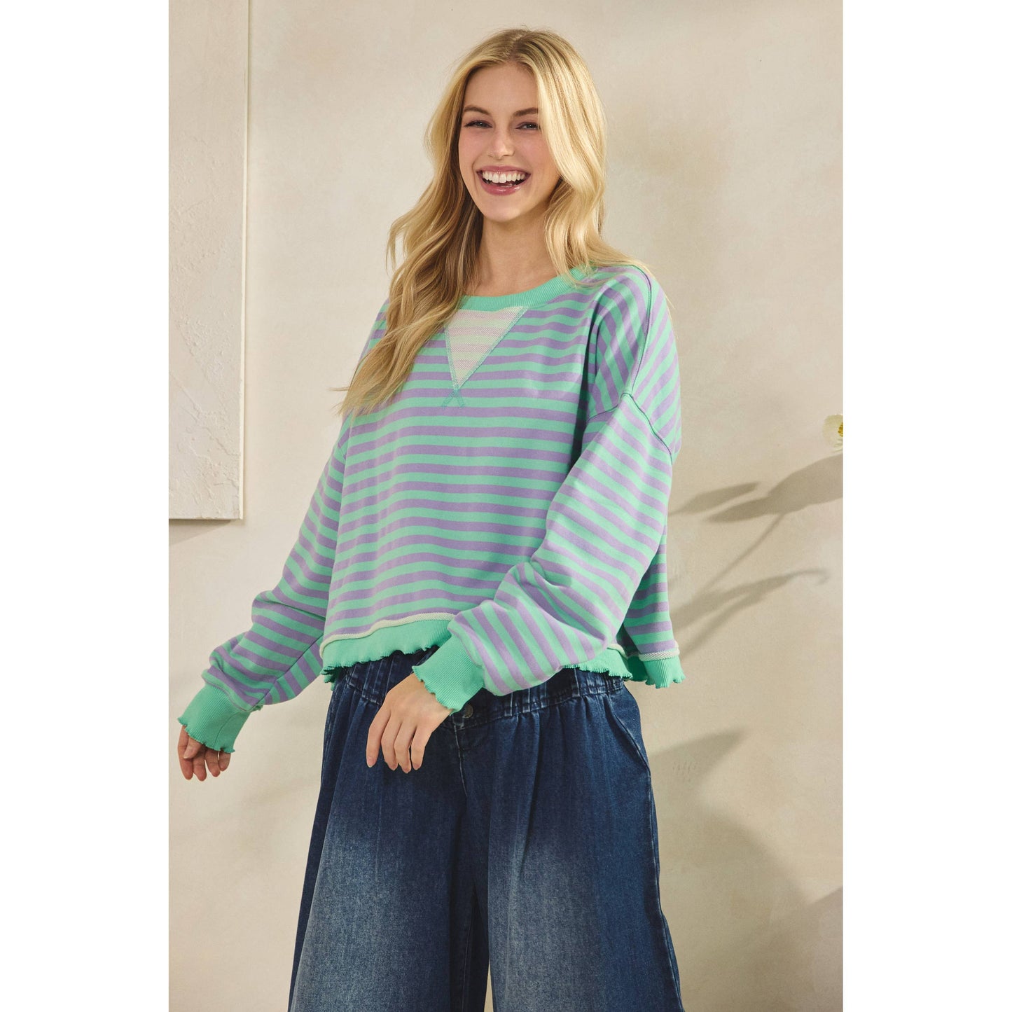 Cropped Striped French Terry Top