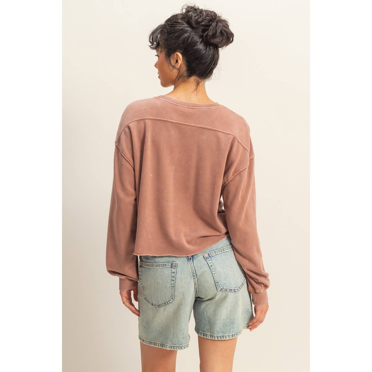 Oversized Cropped Sweatshirt With Raw Hem
