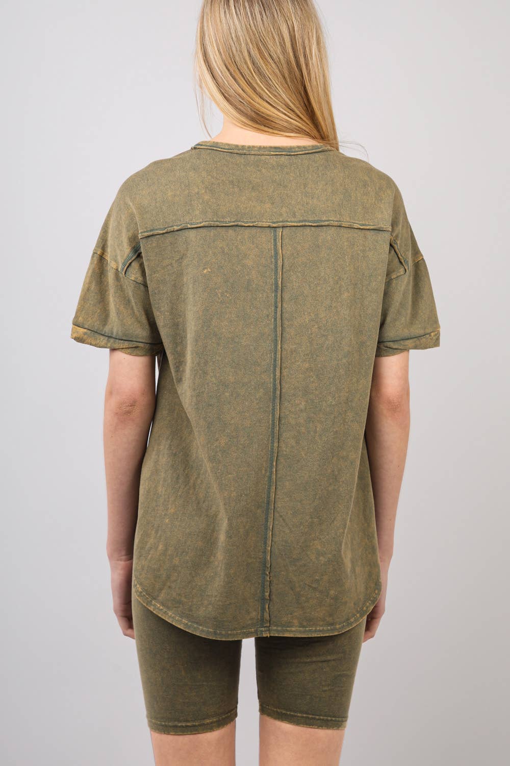 Washed Stretchy Knit Activewear Top & Shorts
