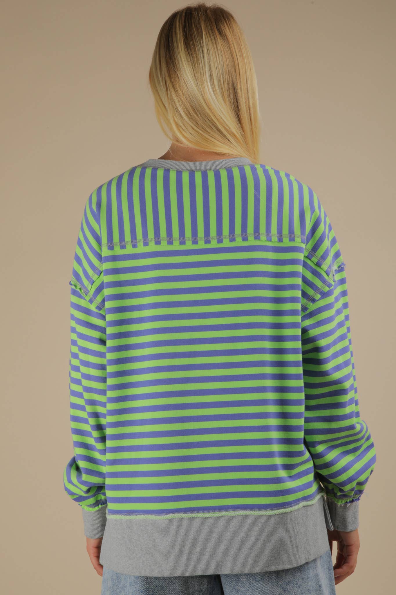 Stripe Comfy Casual Oversized Knit Top: GREEN/BLUE