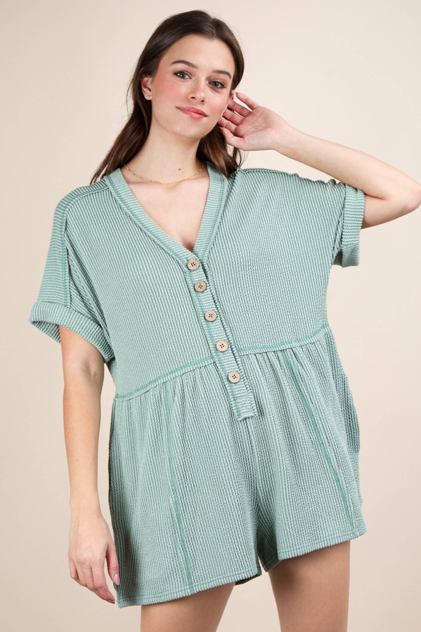 Two Tone Ribbed Knit Comfy Casual Romper
