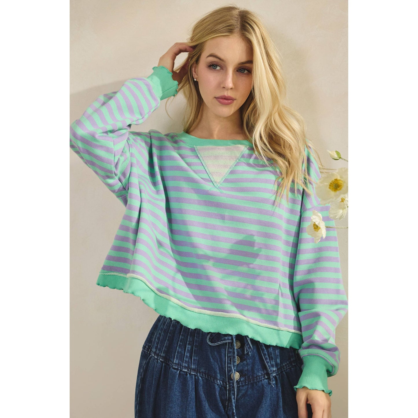 Cropped Striped French Terry Top