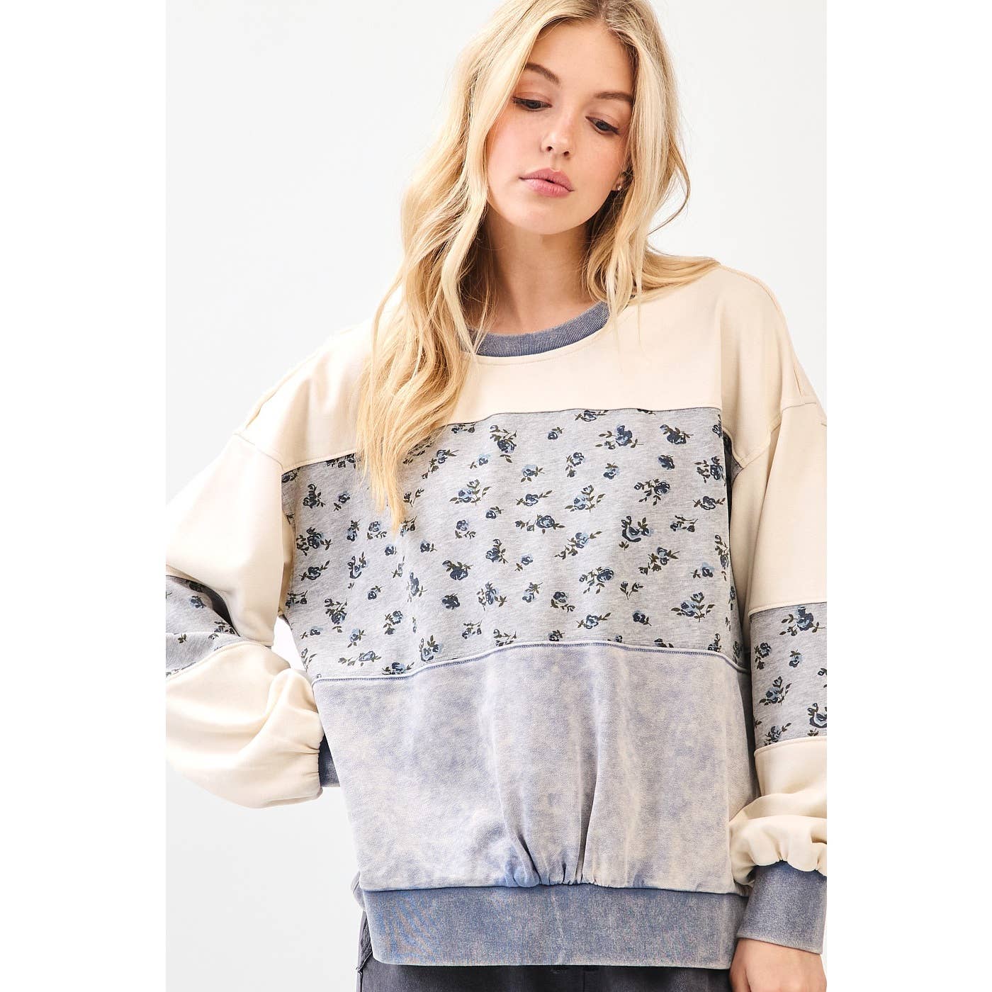 WASHED FLOWER PRINT COLOR BLOCK