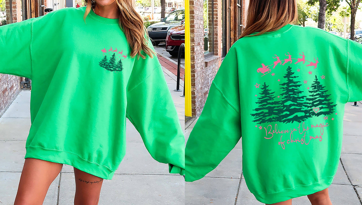 Believe In The Magic Of Christmas Santa Tree Snow Sweatshirt
