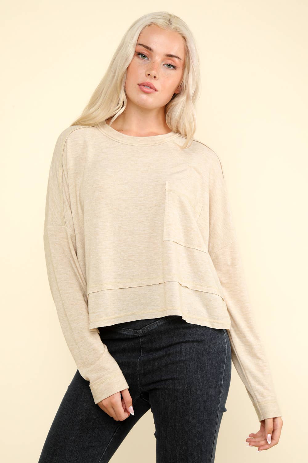 Oversized Casual Knit Top: OATMEAL