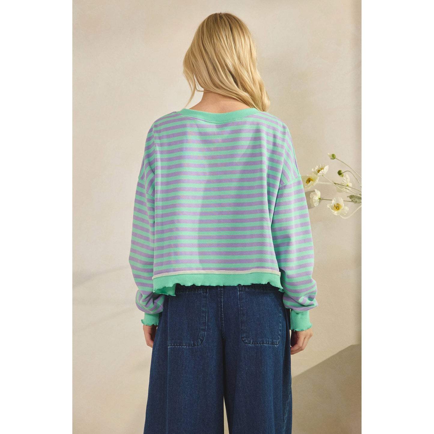 Cropped Striped French Terry Top