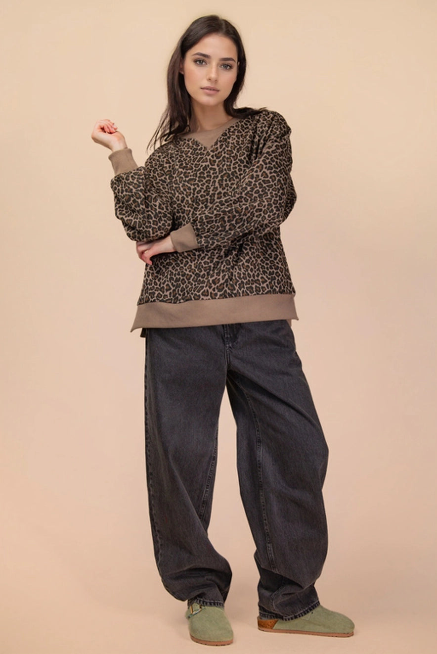 Leopard Printed Knit Casual Top