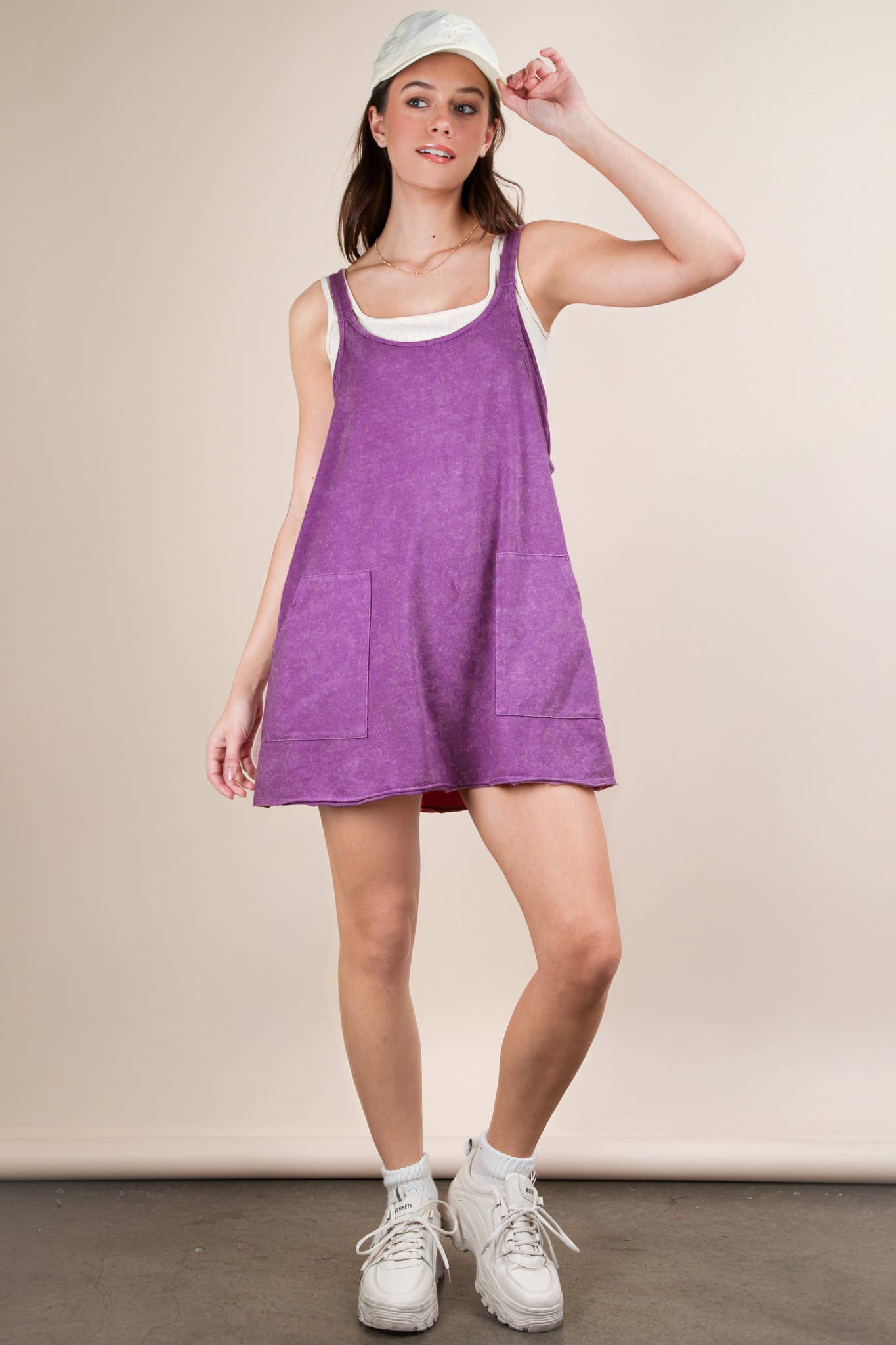 Mineral Washed Knit Mini Dress with Shorts Inside