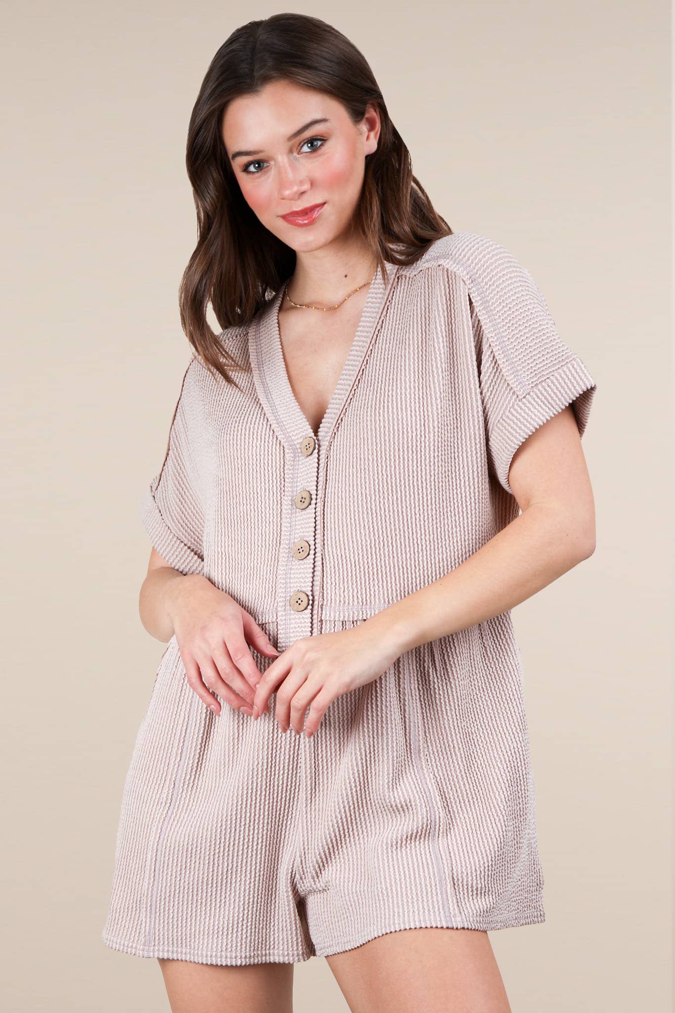 Two Tone Ribbed Knit Comfy Casual Romper