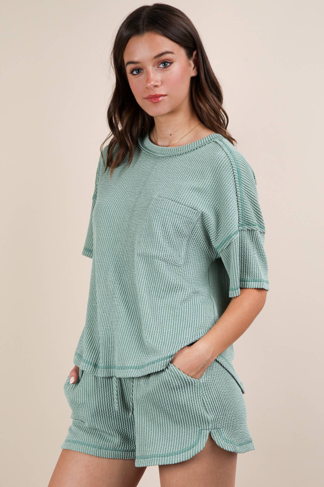 Oversized Two Tone Double Knit Top & Shorts