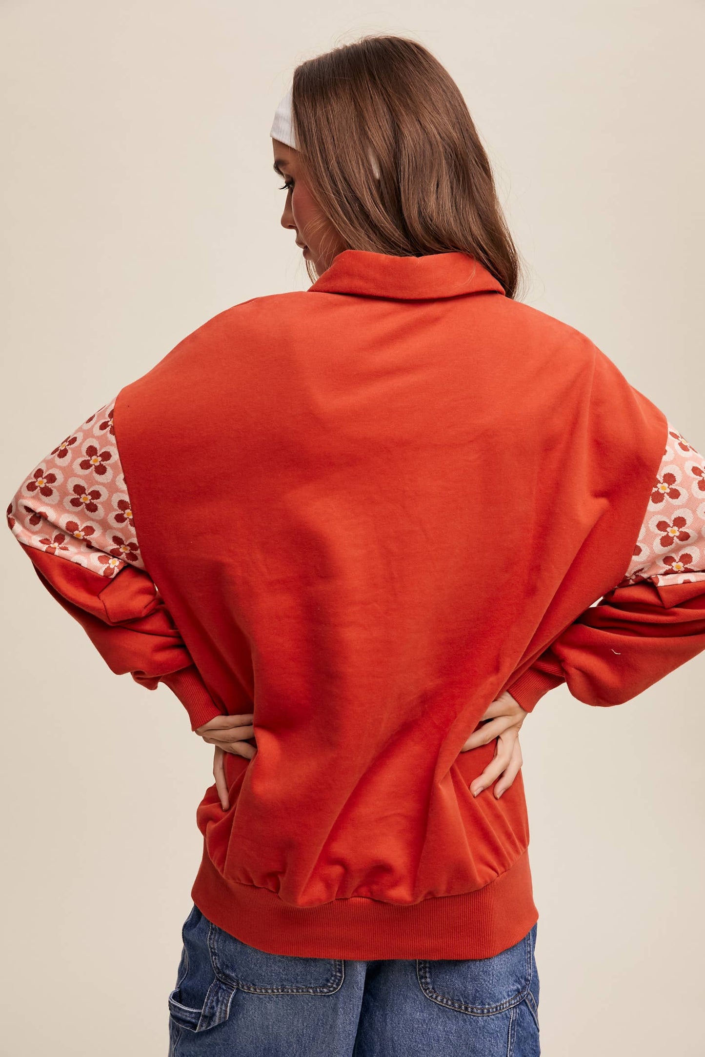 Retro Flower Panel Half-Zip Pullover
