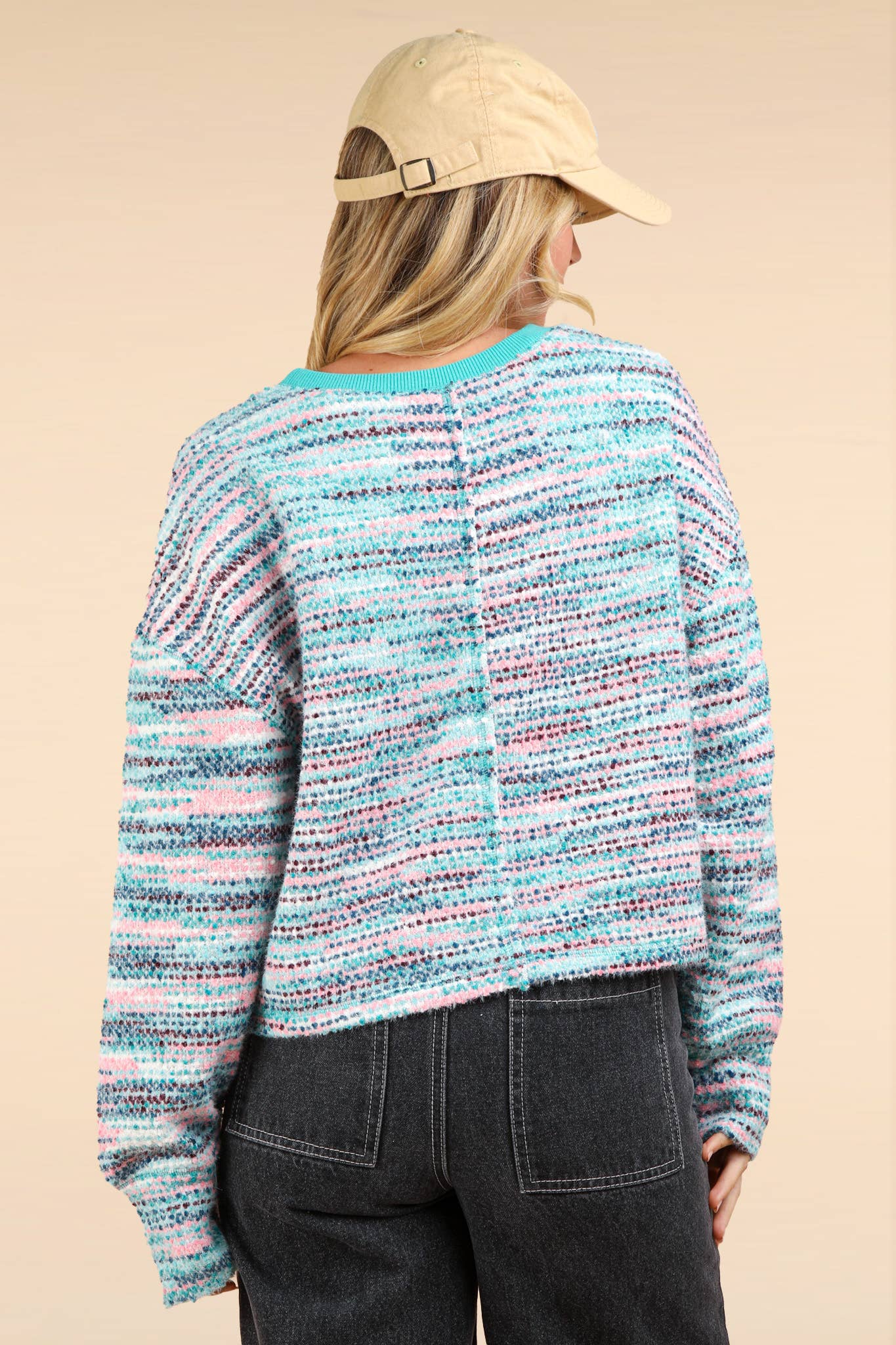 Multi Color Bounce Oversized Knit Top: SEAFOAM MIX