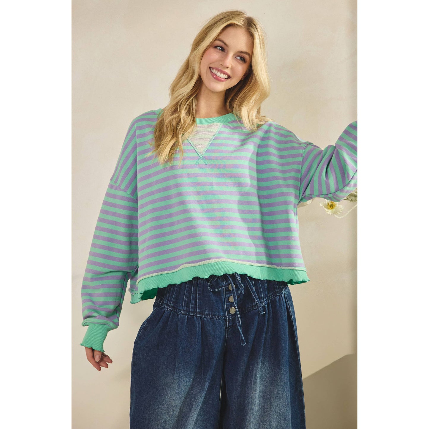 Cropped Striped French Terry Top