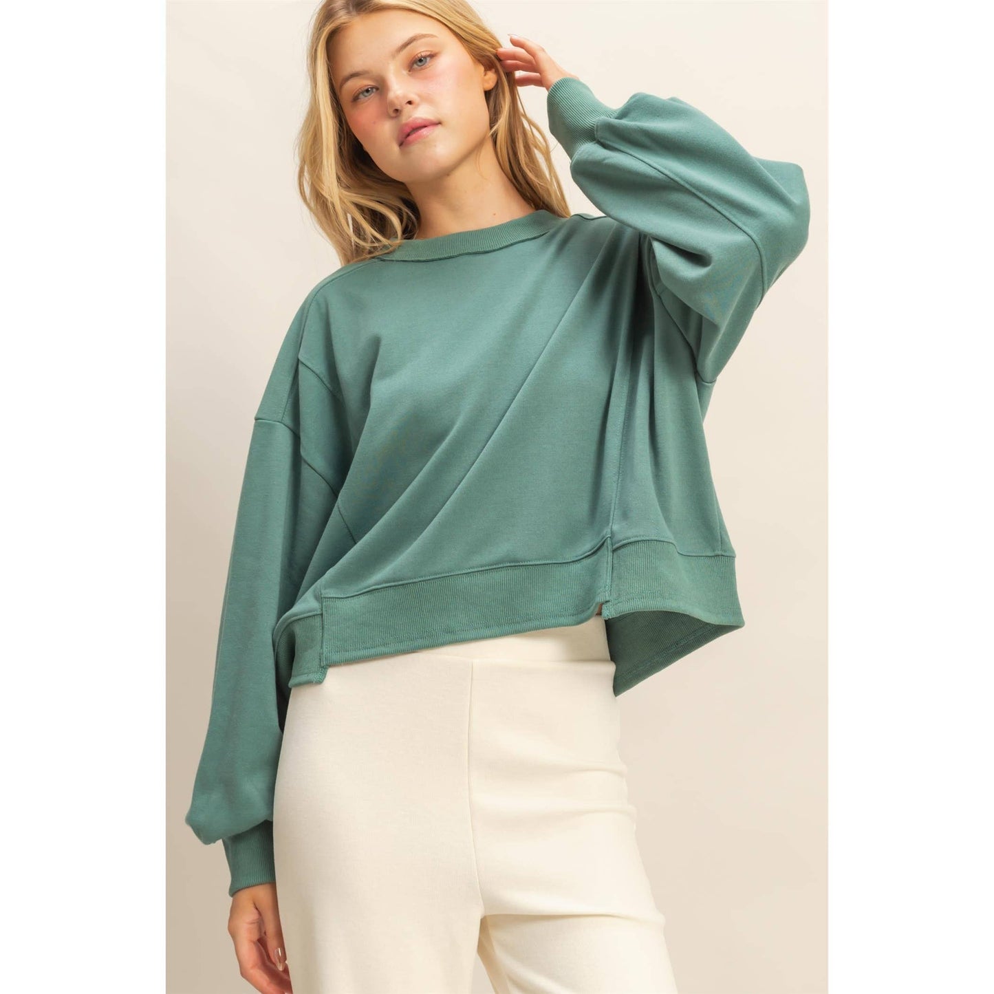 Layered Hem Sweatshirt With Raw Edges