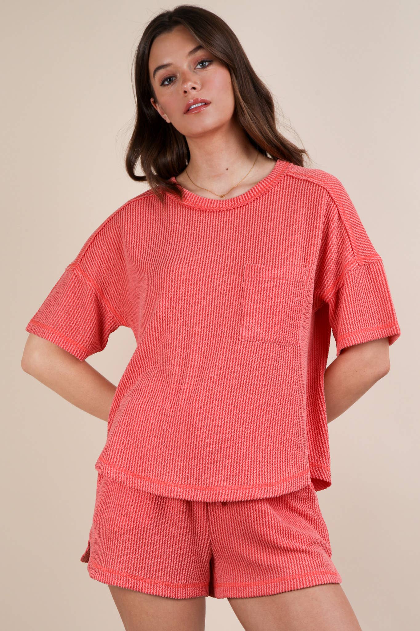 Oversized Two Tone Double Knit Top & Shorts