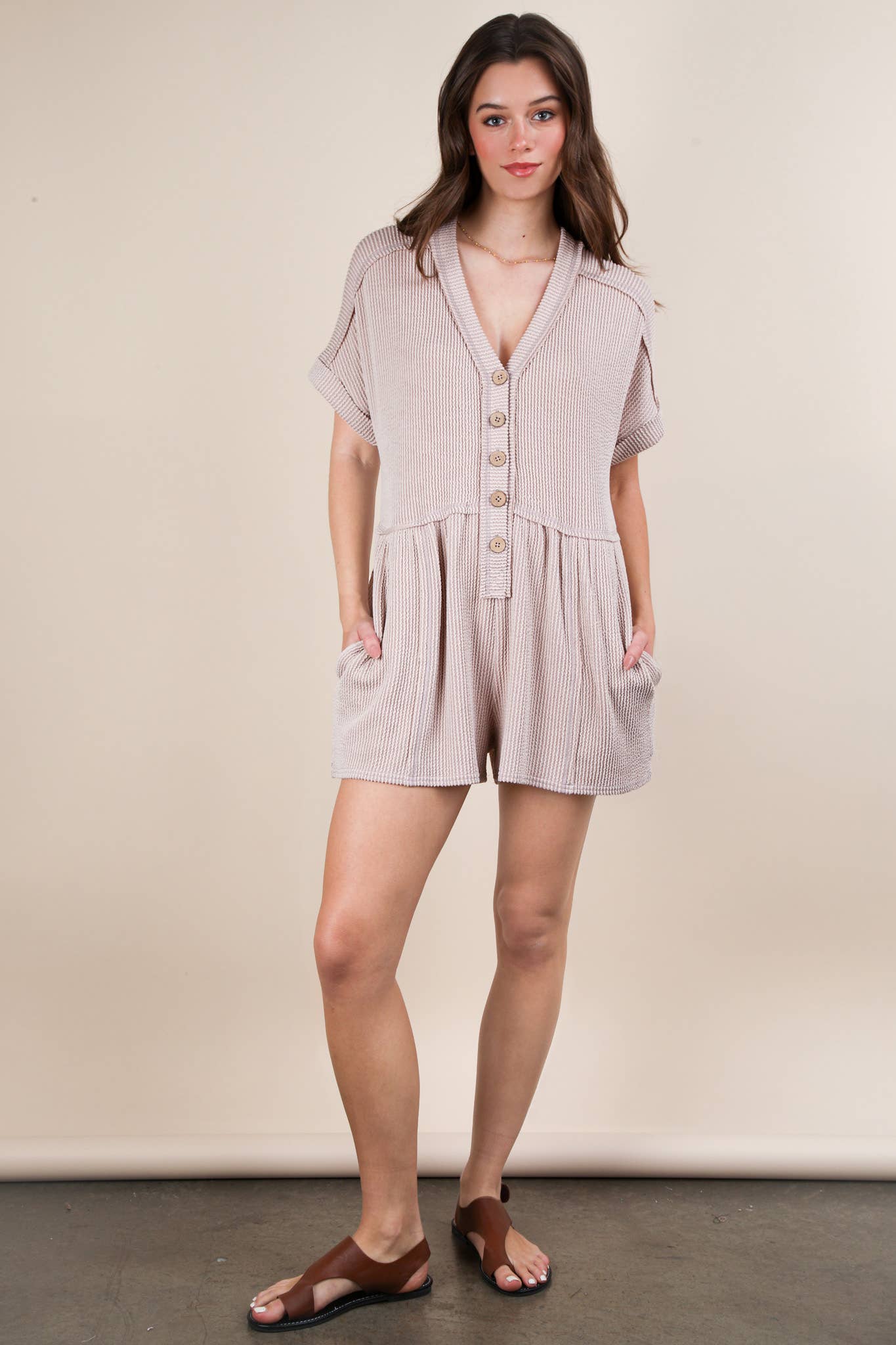 Two Tone Ribbed Knit Comfy Casual Romper