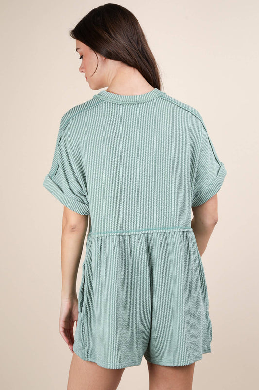 Two Tone Ribbed Knit Comfy Casual Romper