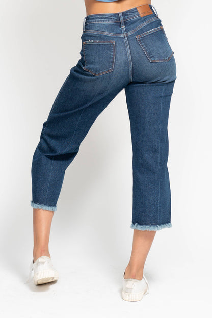 Judy Blue Jeans - High Waisted Button Fly Destroy Hem Crop Wide