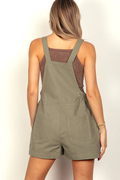 Suspender Solid Woven Casual Overall Romper