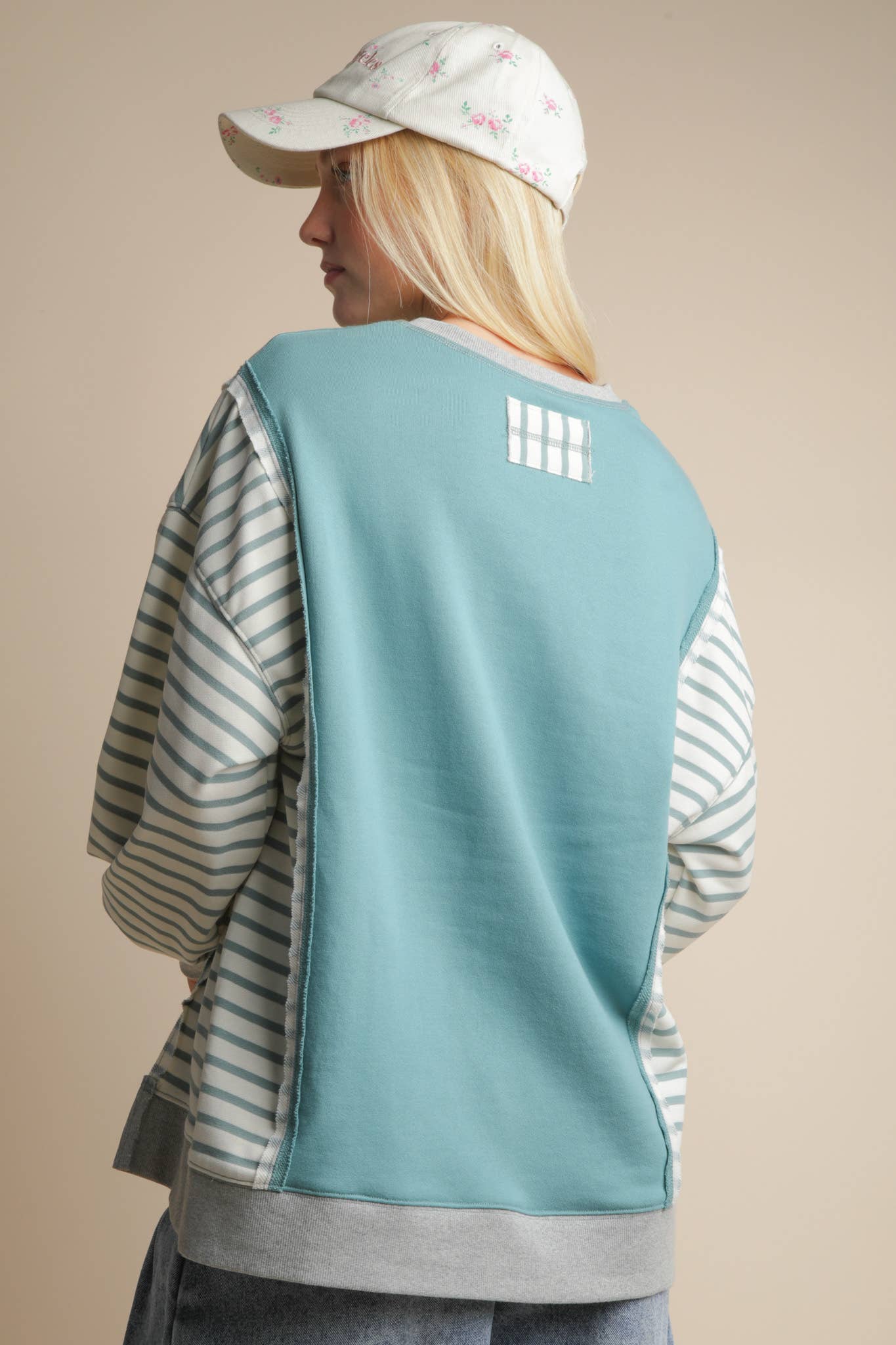 Oversized Striped Casual Knit Top: SAGE