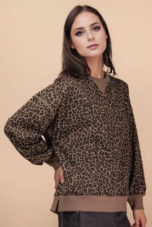 Leopard Printed Knit Casual Top