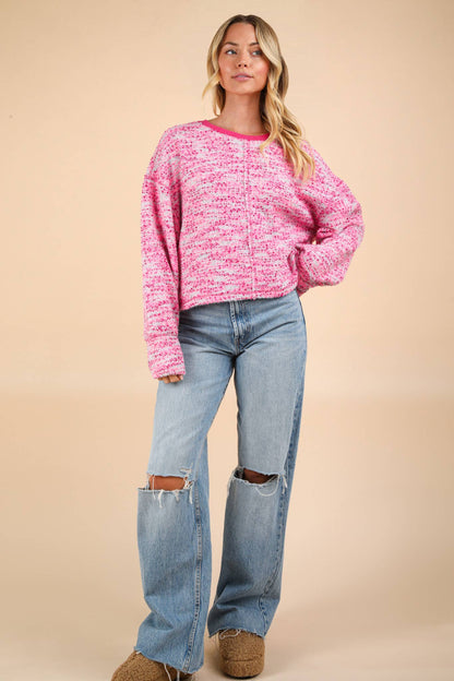 Multi Color Bounce Oversized Knit Top: PINK MIX