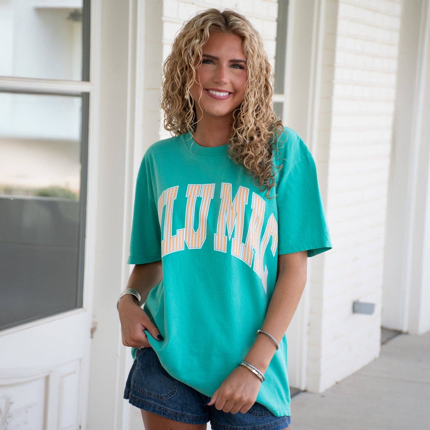LuLu Mac Stripe Adult Cream Sickle Sky/Island Green Comfort Colors Tee: Cream Sickle Sky/Island Green
