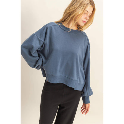Layered Hem Sweatshirt With Raw Edges