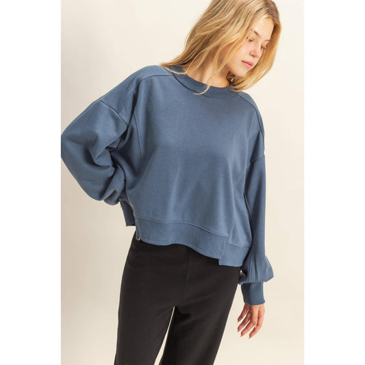 Layered Hem Sweatshirt With Raw Edges