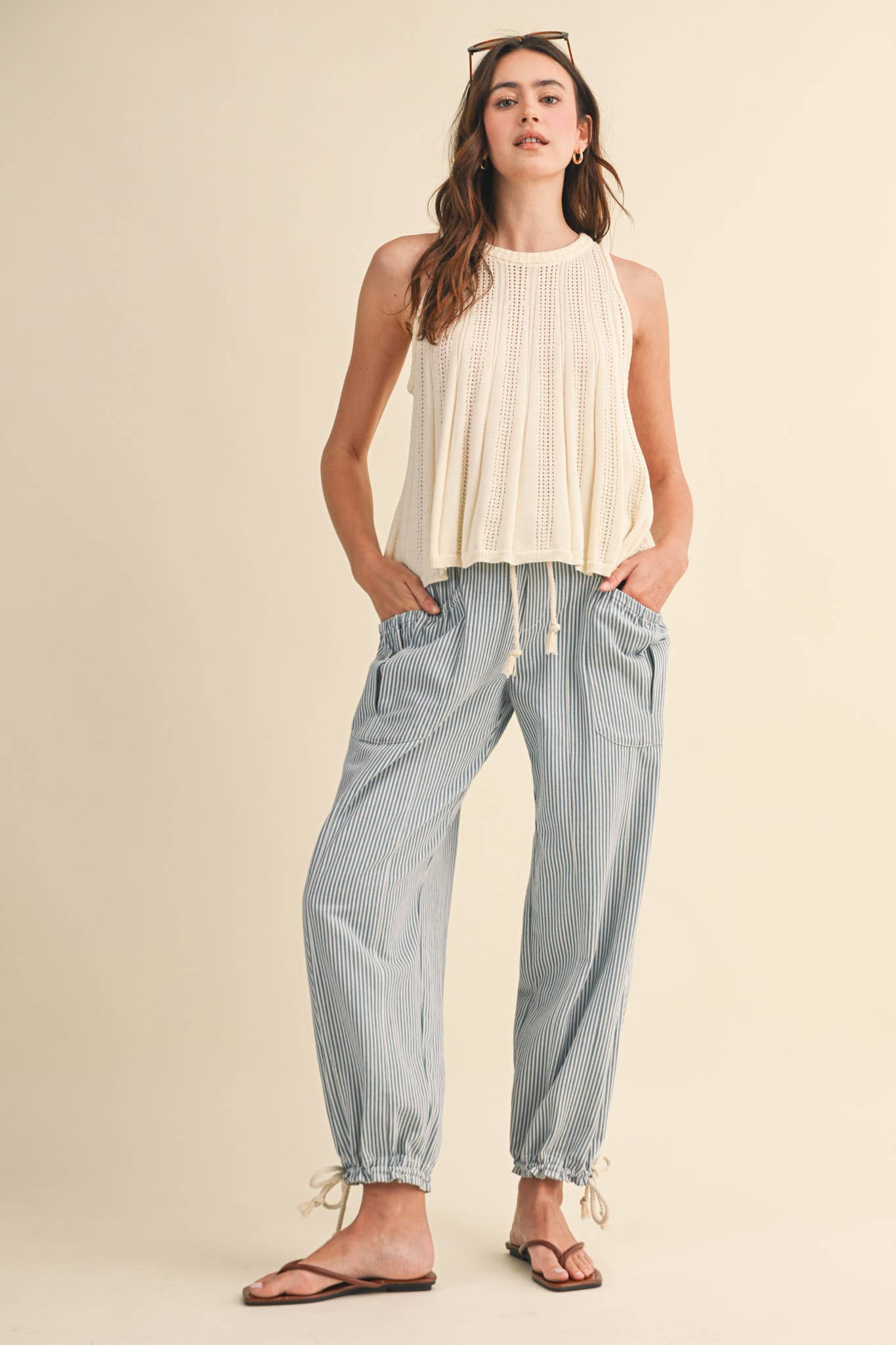 STRIPED PARACHUTE PANTS: DENIM STRIPE