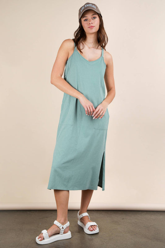 V-Neck Sleeveless Casual Comfy Midi Dress