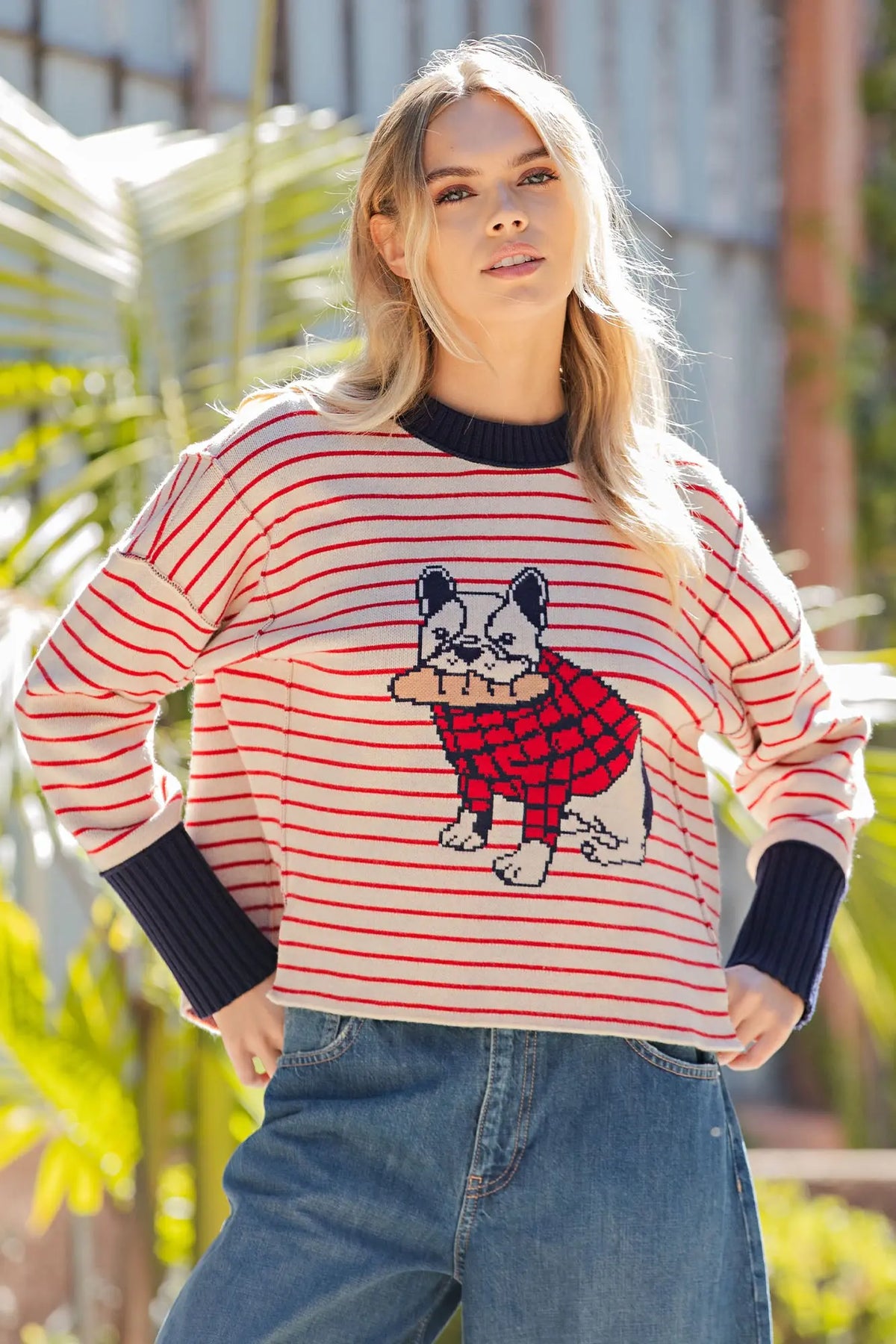 Striped Bulldog Side Slit Sweater