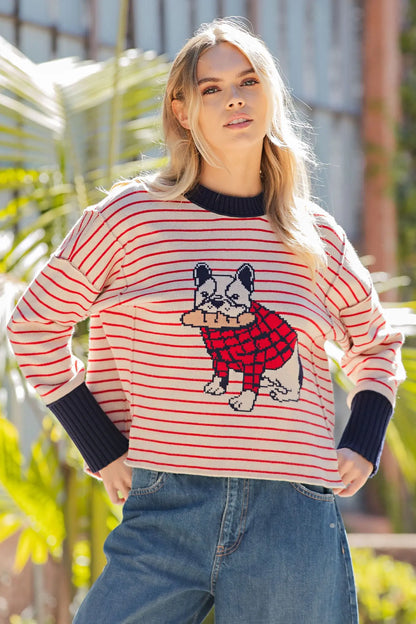 Striped Bulldog Side Slit Sweater