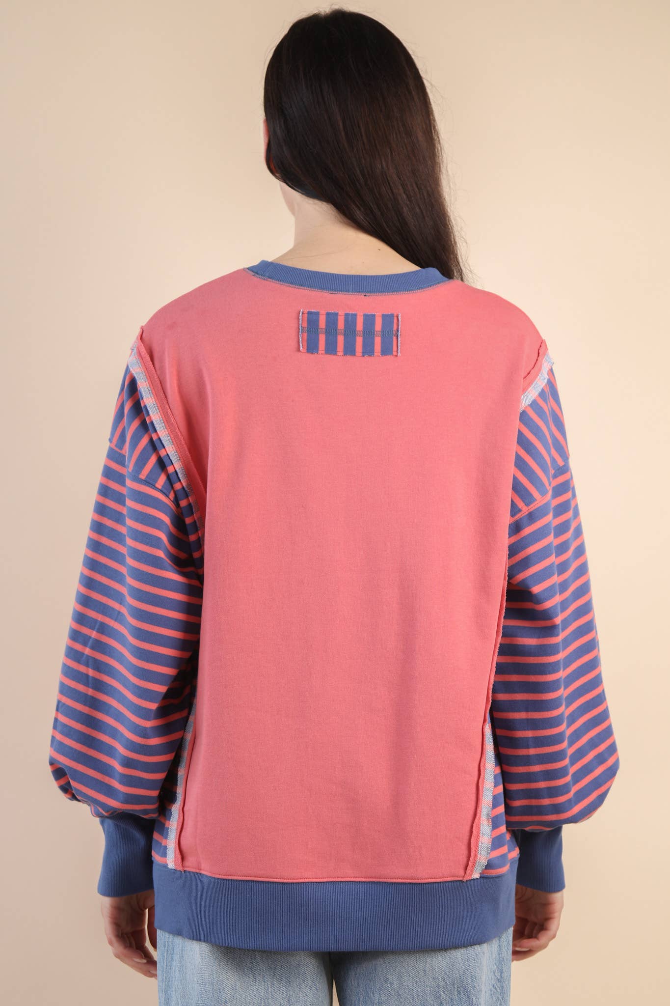 Oversized Striped Casual Knit Top: CORAL
