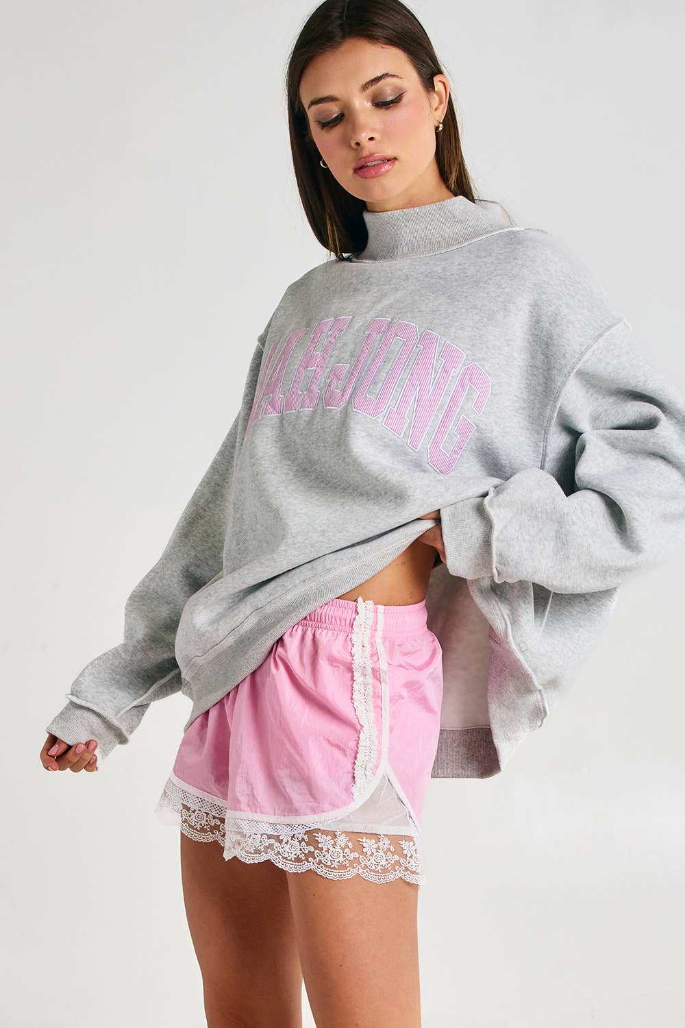 Mahjong Embroidery Sweatshirt: Pink