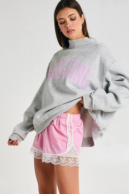 Mahjong Embroidery Sweatshirt: Pink
