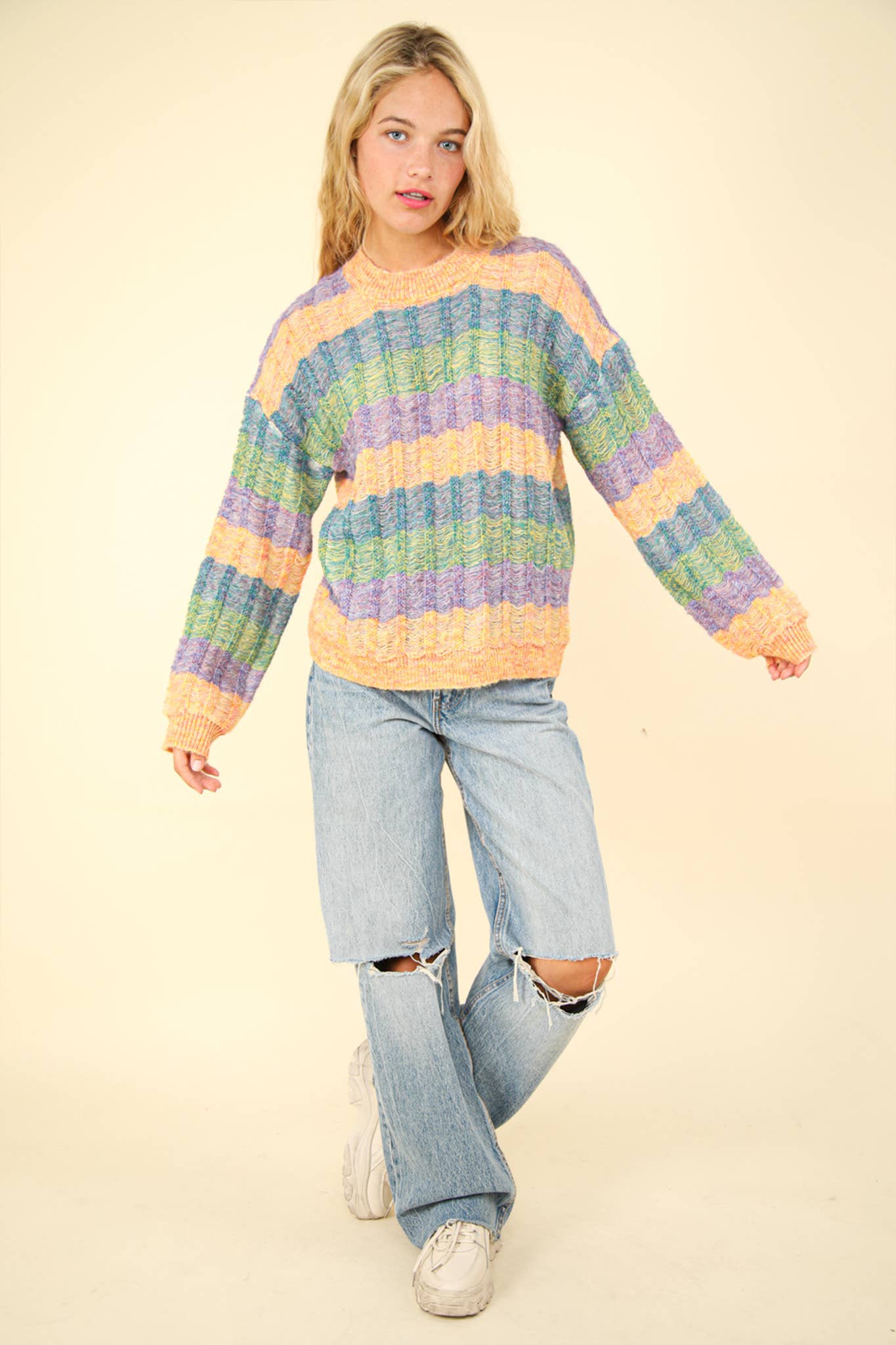 Multi Color Stripe Oversized Sweater Top