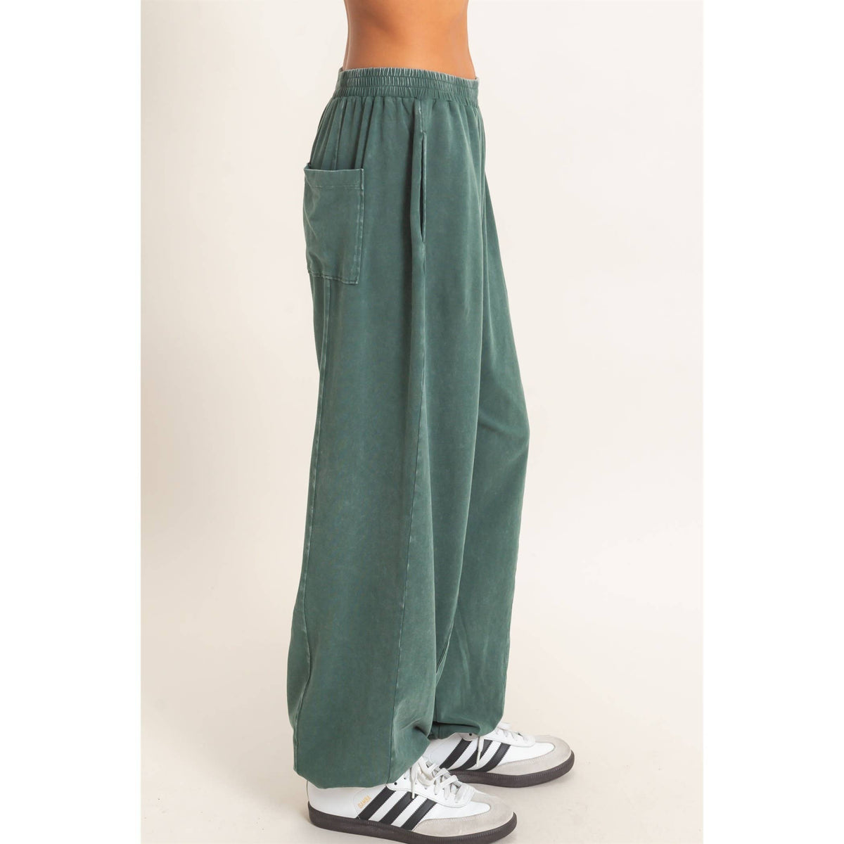 Mineral Wash Elastic Waist Jogger Pants: DARK GREEN