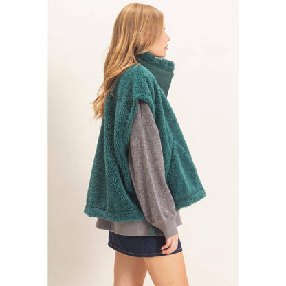Sherpa Vest With Snap Closure: GREEN