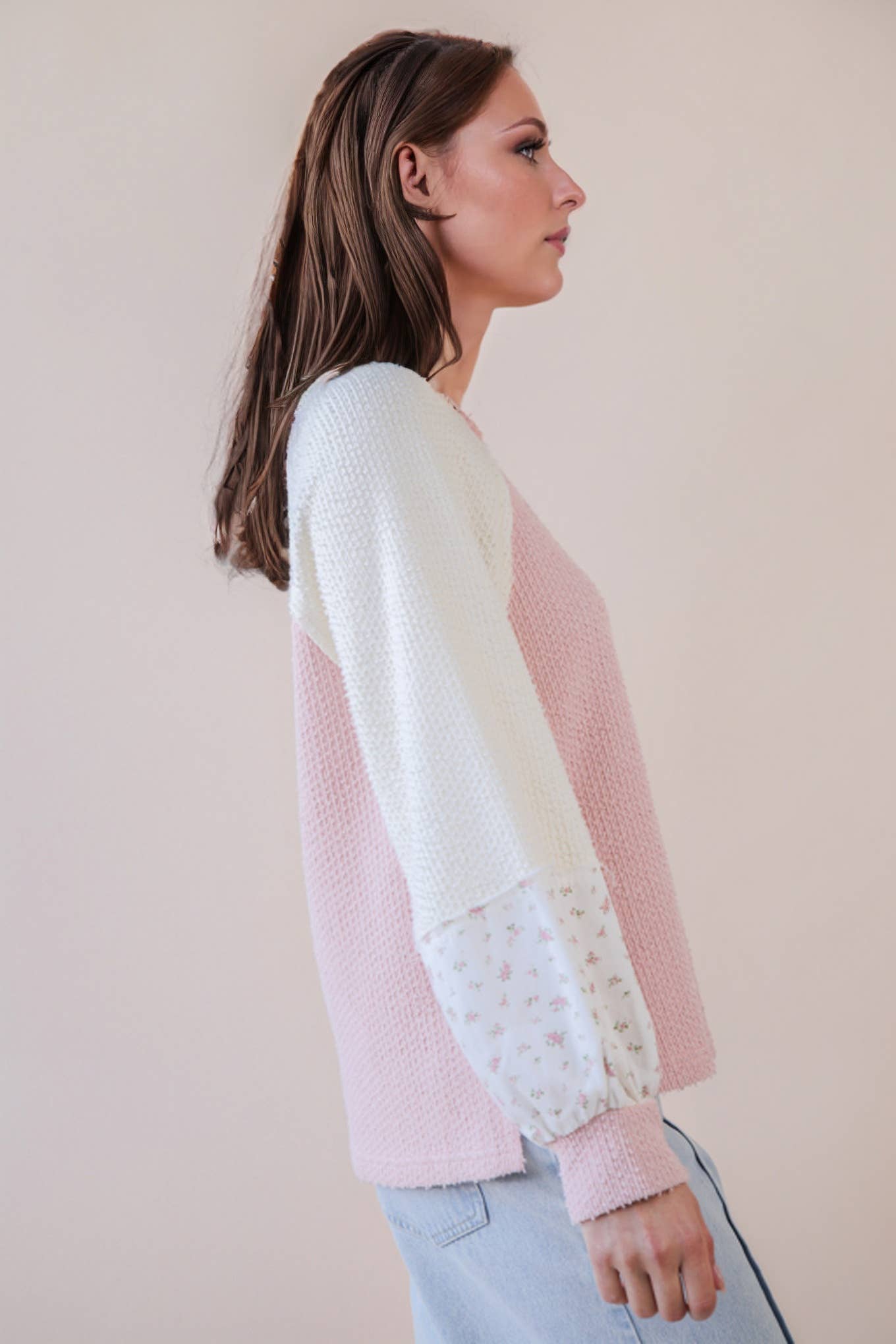 Raglan Sleeve Color Block Casual Textured Knit Top