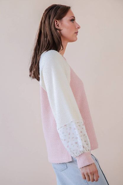 Raglan Sleeve Color Block Casual Textured Knit Top