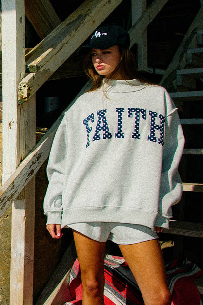 FAITH | Embroidered Polka-Dot Mock Neck Sweatshirt