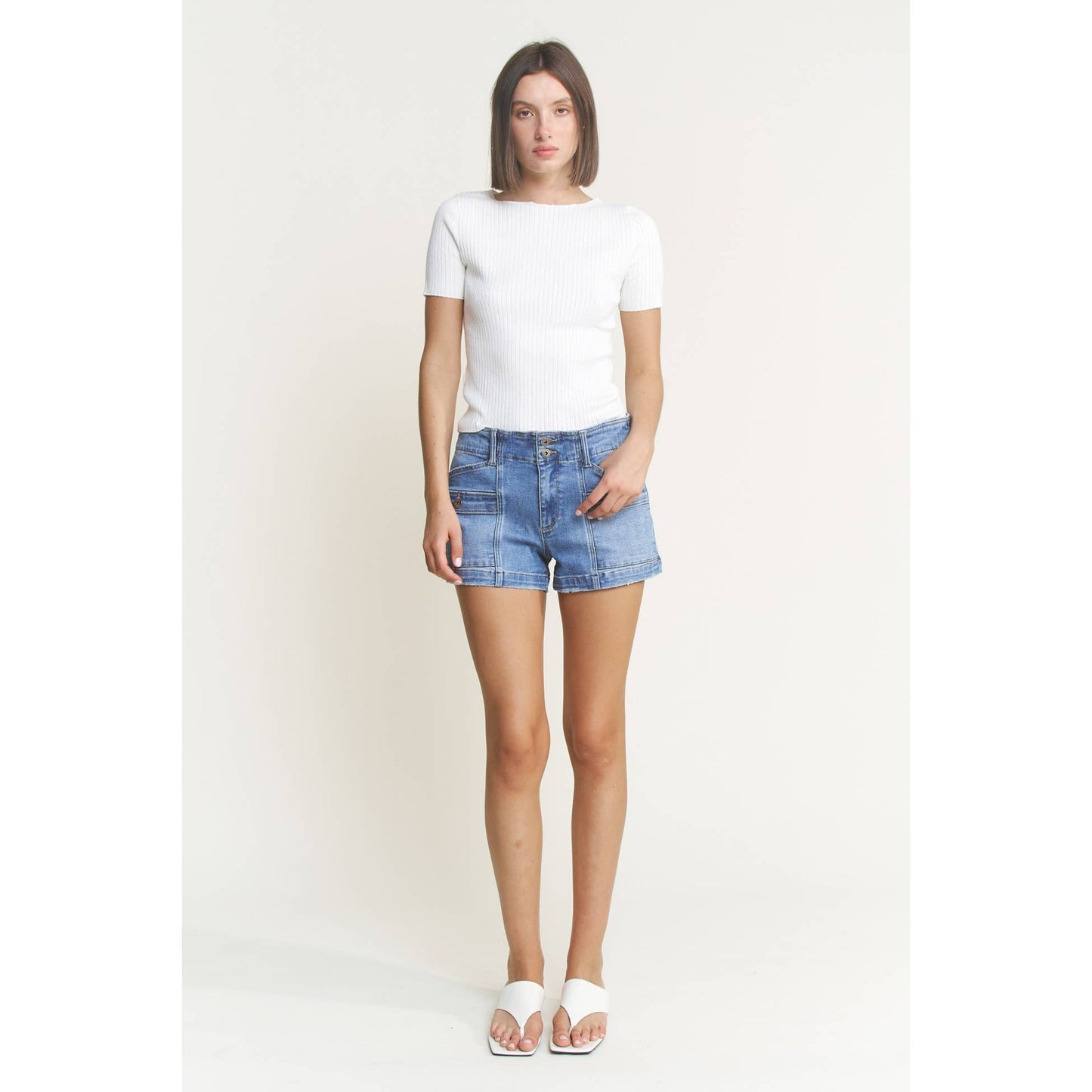 Mica Denim - HIGH RISE WIDE LEG SHORTS: CHARCOAL BLUE