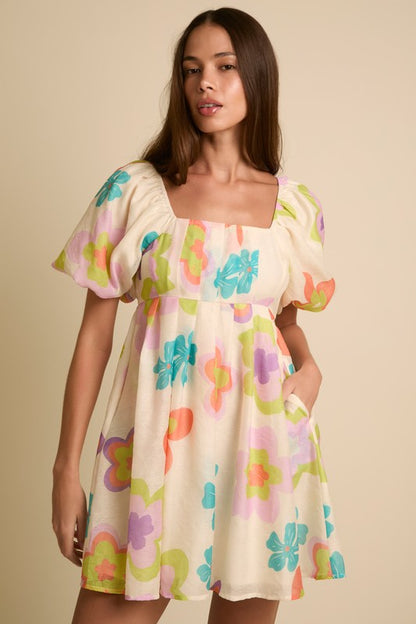 Shorts Puff Bubble Sleeve Mini Dress