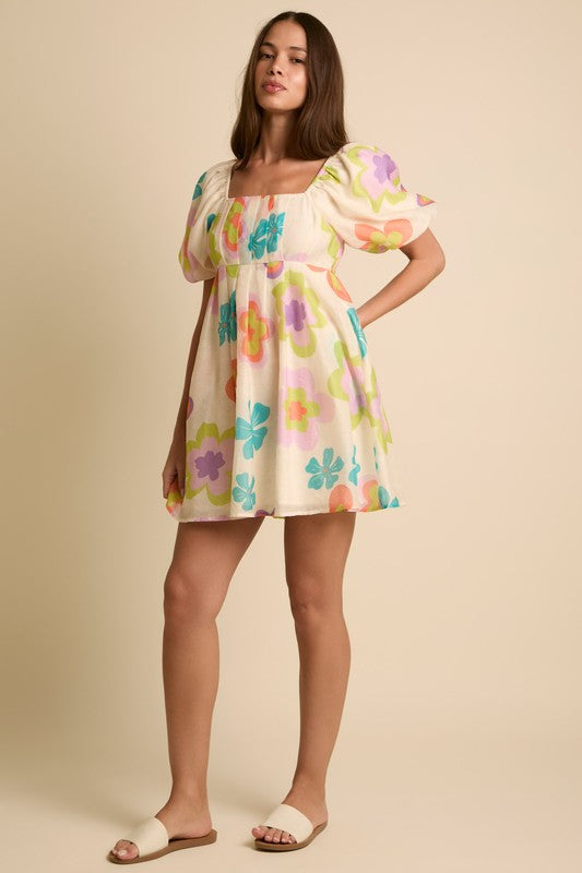 Shorts Puff Bubble Sleeve Mini Dress