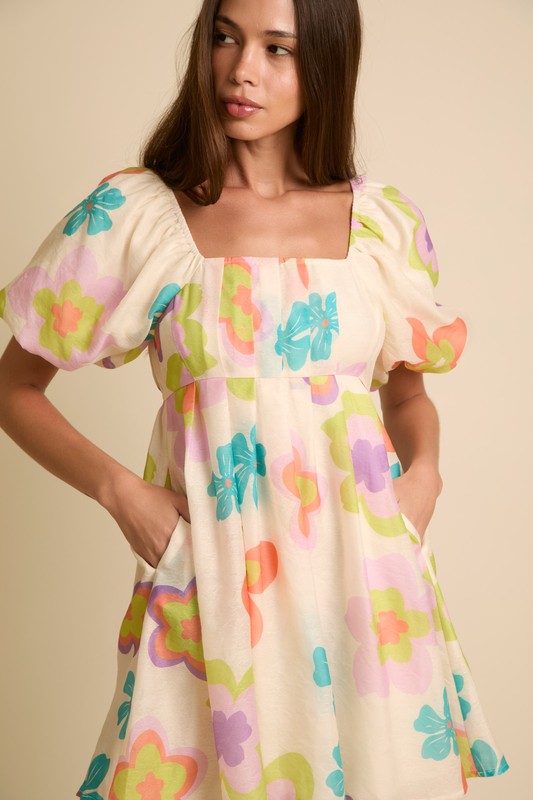 Shorts Puff Bubble Sleeve Mini Dress